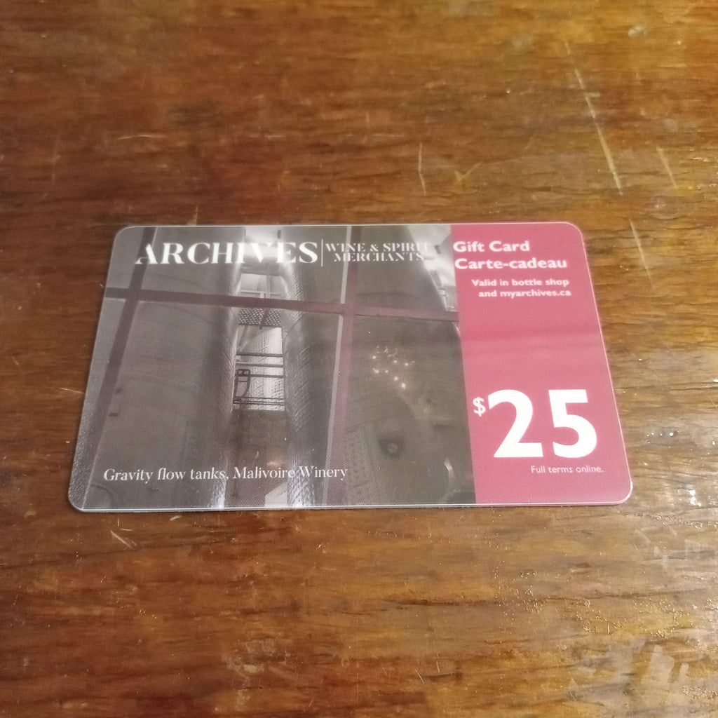 Archives Gift Card - Archives Wine & Spirit Merchants - bottle shop - liquor store - niagara - lcbo - free delivery - wine store - wine shop - st. catharines